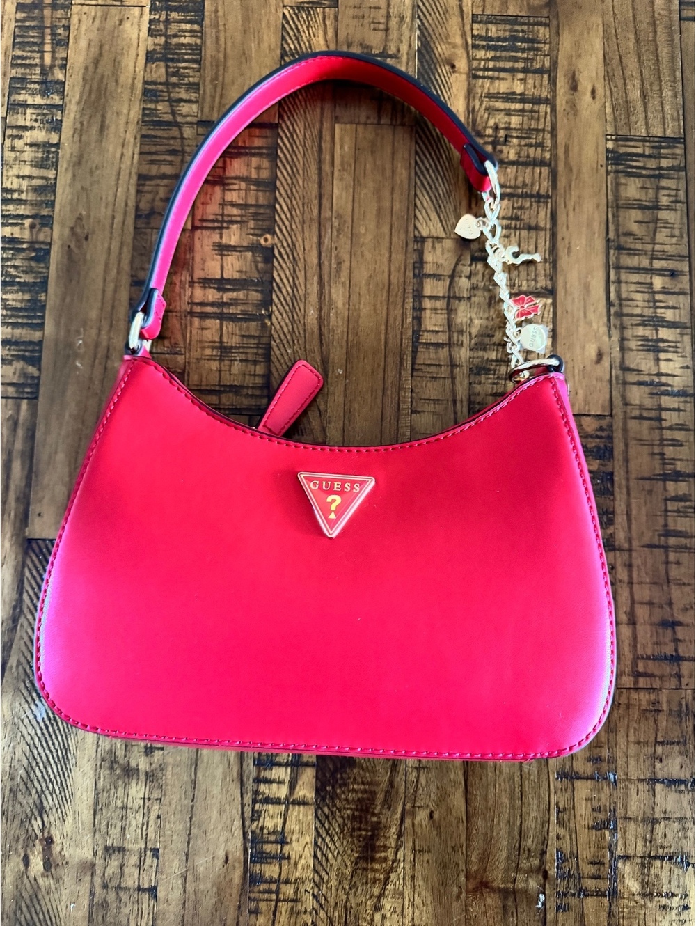 Guess Red Shoulder Bag with Charm Accents